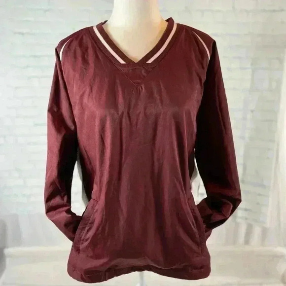 Champion Vintage 90s Adult M Pullover V-Neck Windbreaker Lined Jacket Maroon red - Picture 7 of 16